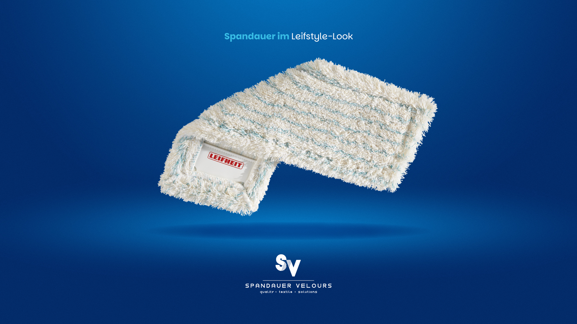 Leifheit Wischbezug Profi XL cotton plus aus Spezial-Textil von Spandauer Velours mit gelb-weißen Fasern und blauen Borstenstreifen für Fliesen und Steinböden.